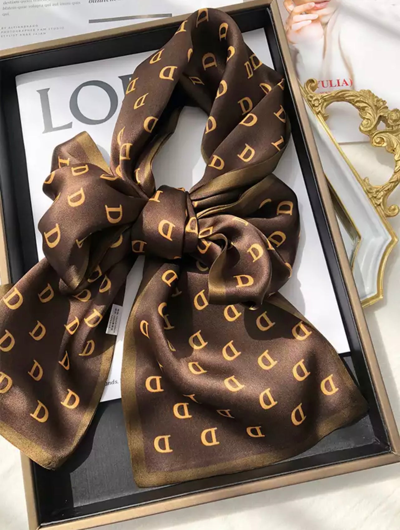 Du Flambé Unisex Signature Copper & Gold Silk Handle Scarf - 100% Pure Silk